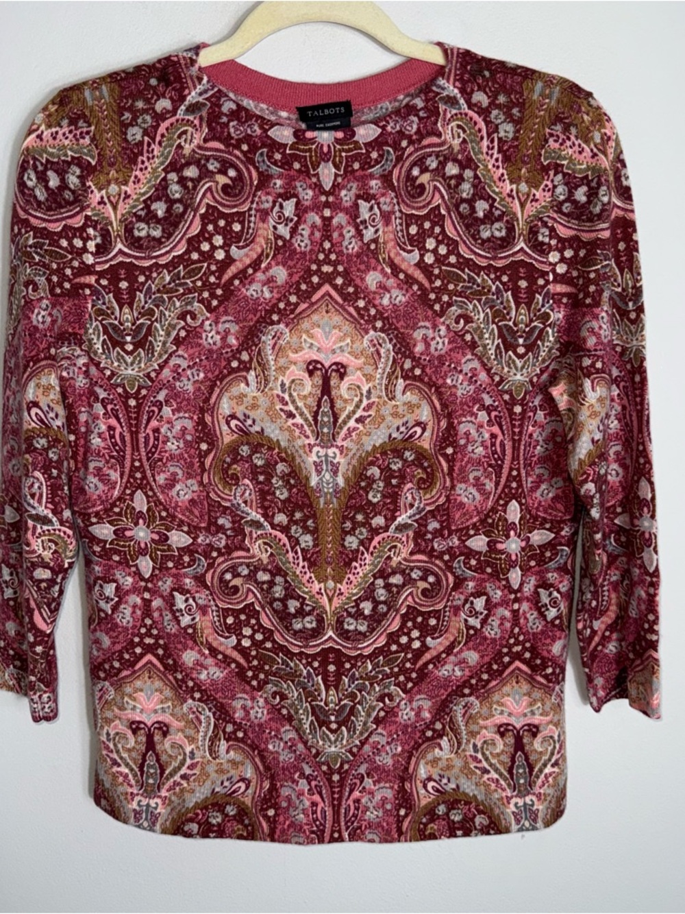 Talbots 100% Cashmere Pullover Sweater-Burgundy Paisley-Size Medium
